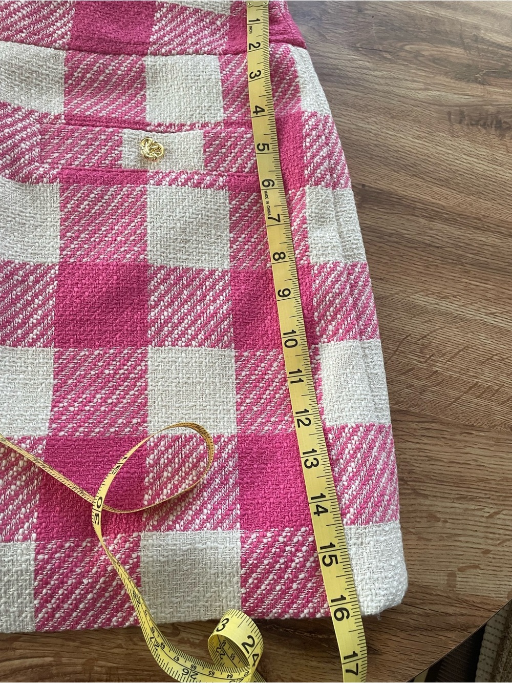 Pink and White Gingham Mini Skirt with Gold Button Detail New w/o Tag - Picture 6 of 6
